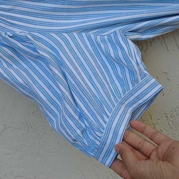 MAX STUDIO Blue White Striped Maxi Dress Button Up Belt Tie Size M - Picture 3 of 16